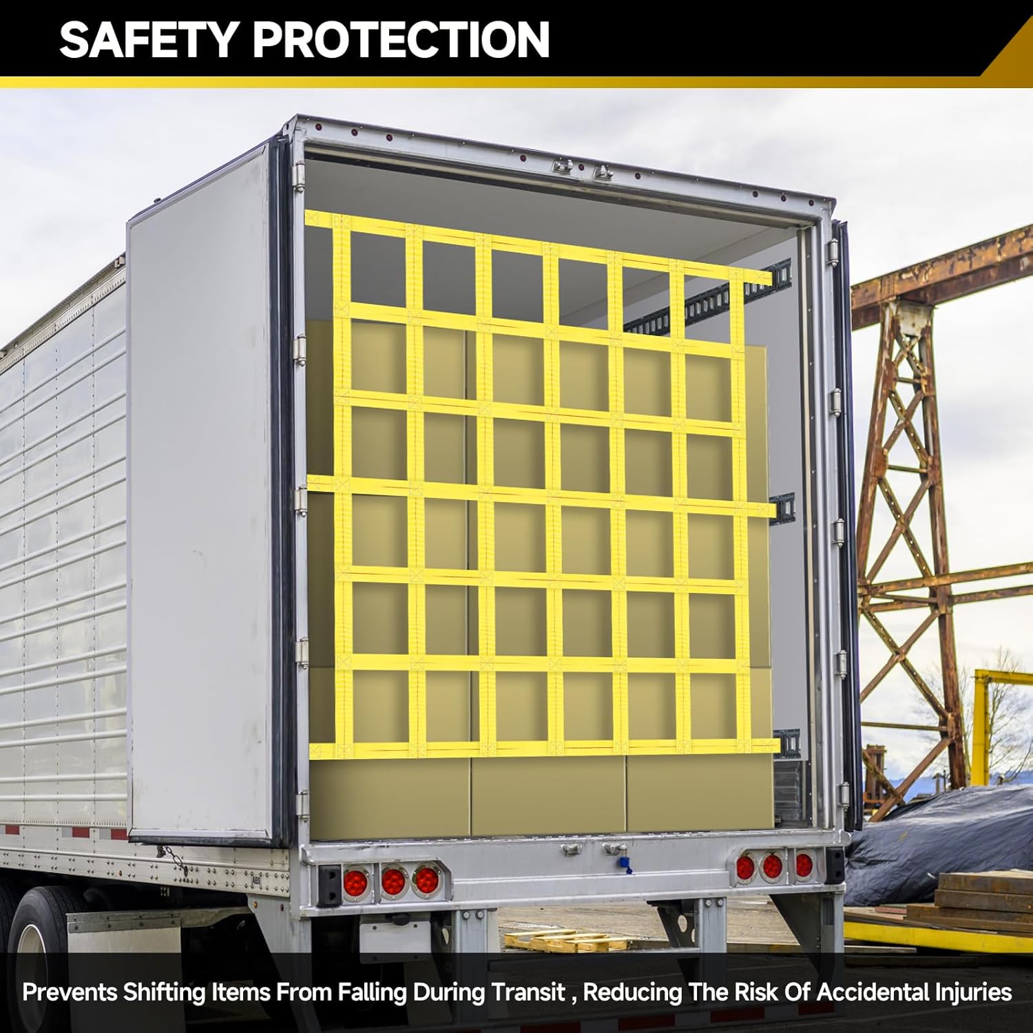 Onesnt E-Track Adjustable 2” Heavy Duty Cargo Net for X-Track & E-Track Systems | 96” L x 68-84” W—4,500lb Break Strength - Image 5