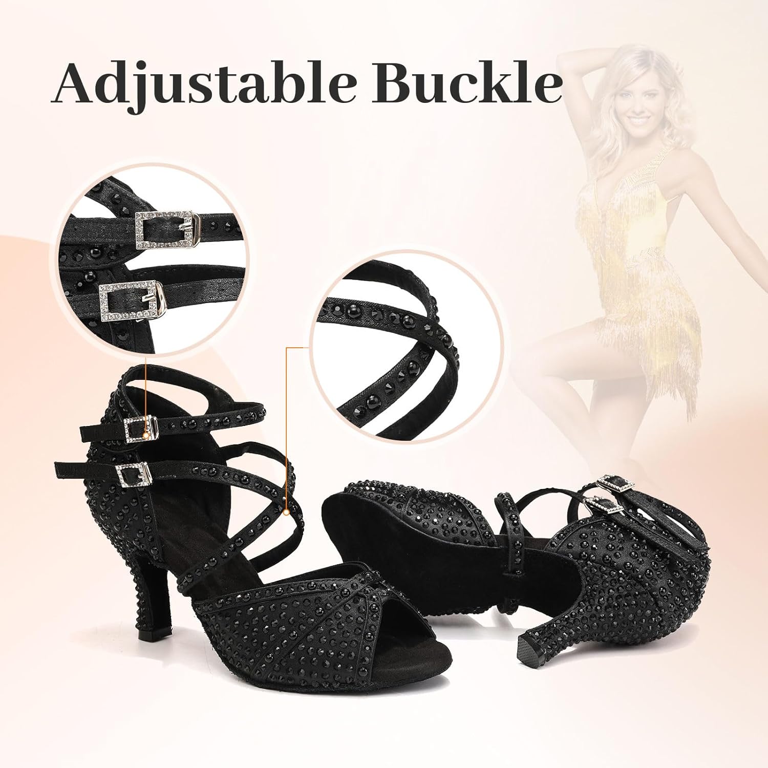 Women's Rhinestone Ballroom Dance Shoes Open Toe Latin Salsa Bachata Performance Dancing Shoes - Image 4