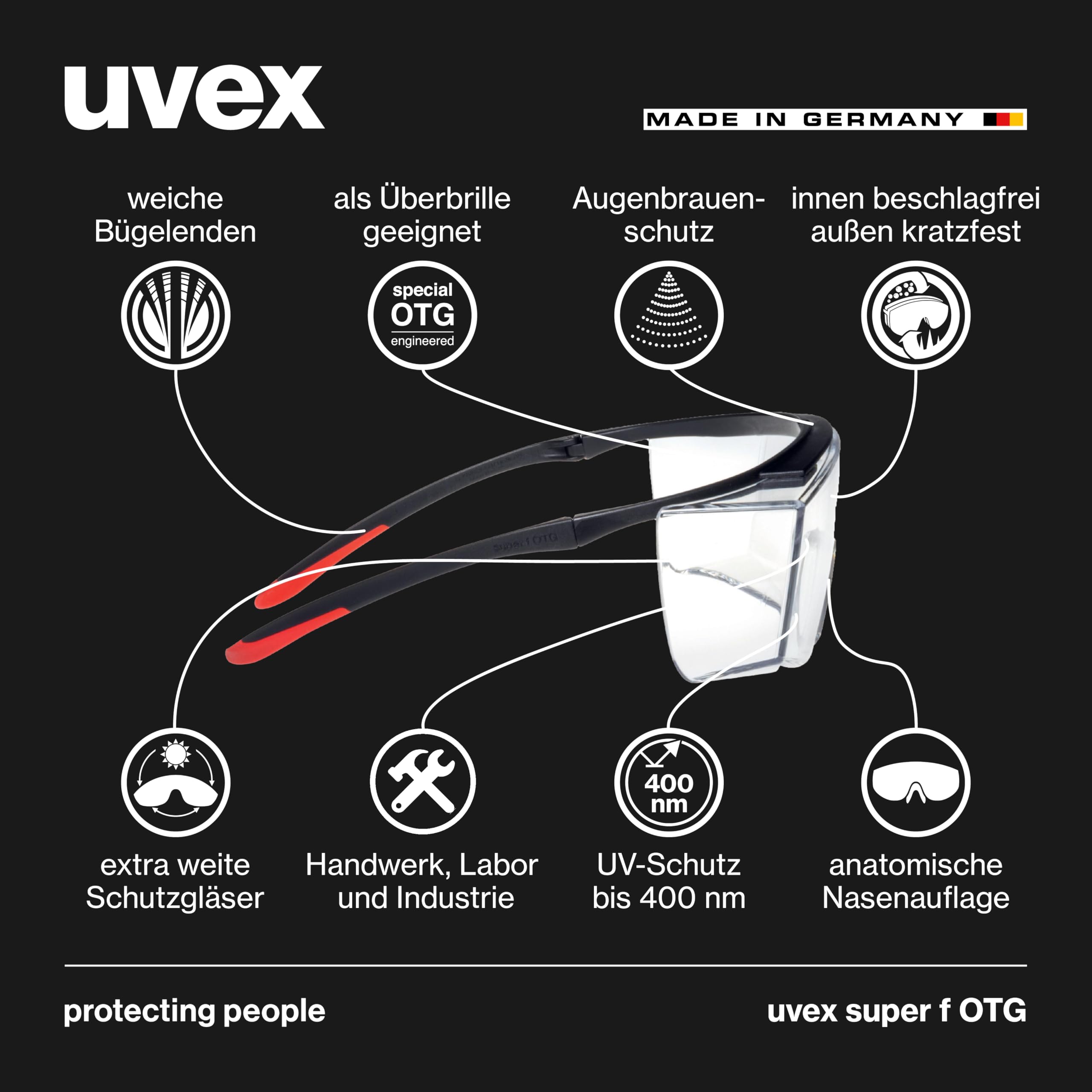 Uvex Super F OTG okulary ochronne dla osób noszących okulary, ochrona przed zaparowaniem, na zewnątrz bardzo odporne na zarysowania i chemikalia