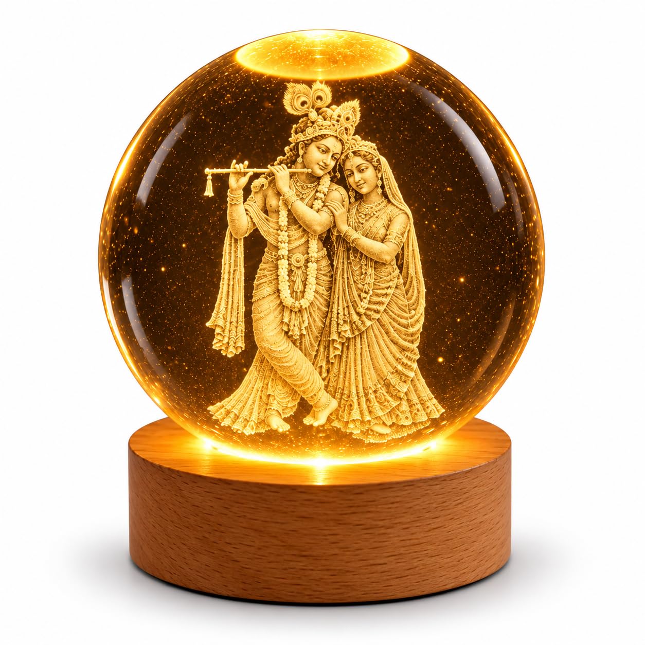 Meditating Hanuman Crystal Ball Lamp - USB LED -24