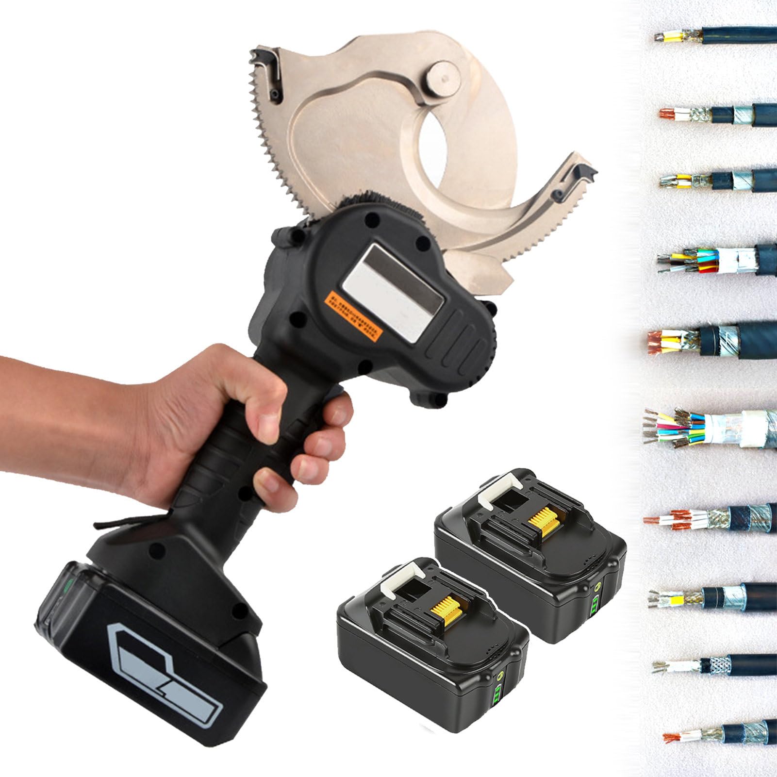 Cortador de Cables de trinquete Recargable - Cortador de Cables eléctrico para Cables de Aluminio y Cobre, Corta Cables Blindados sin Esfuerzo, Rango de Corte: diámetro m