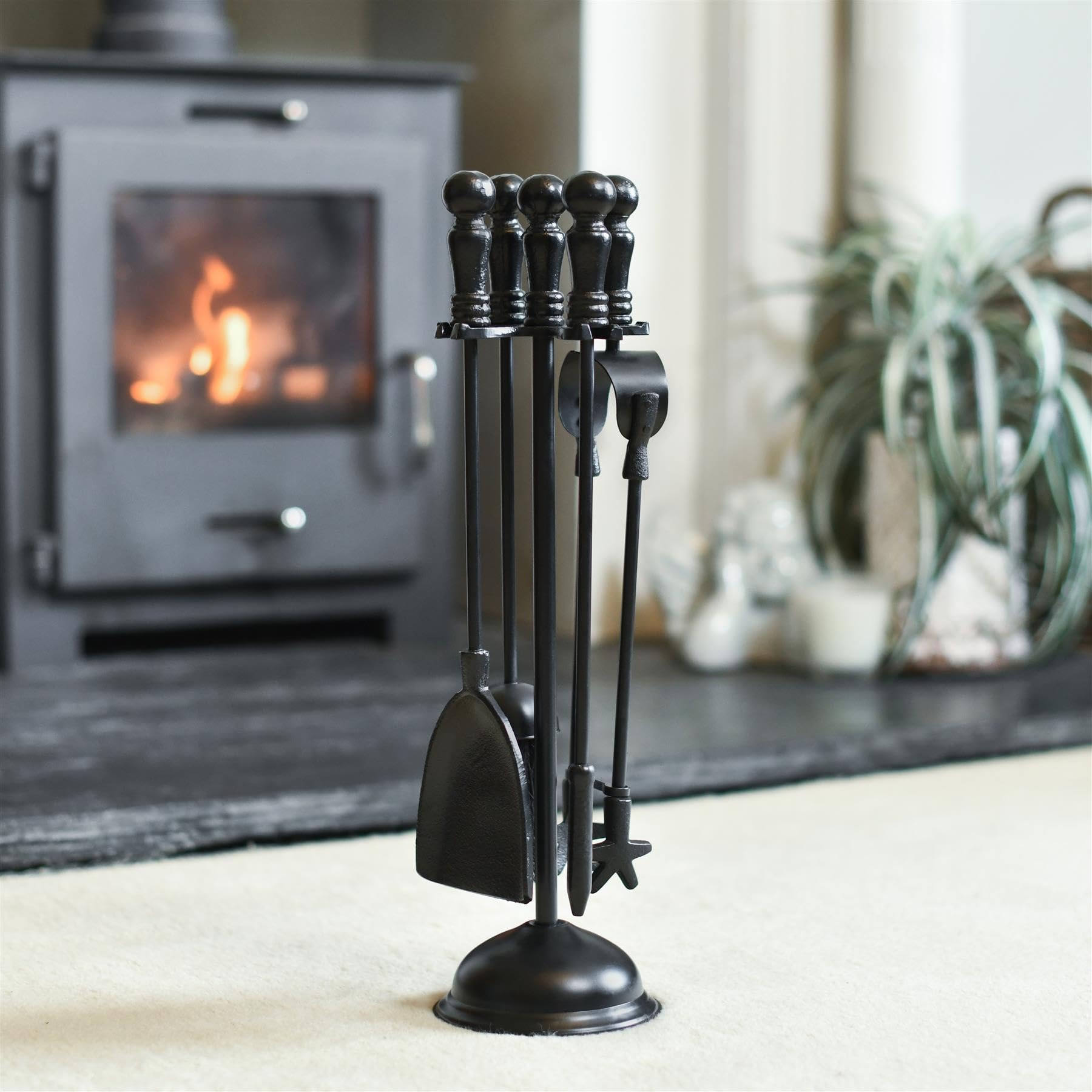 Black Country Metal Works Black "Duchess" 46Cm Iron Fireside Fireplace Accessories Companion Set - Fireside Tools With Poker, Tongs, Brush - Elegant And Functional Fireside Companion Set For Home Decor