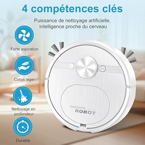 Miniatura 4 de Robot aspirador, función avanzada para evitar obstáculos de la fregona robot de vacío, diseño de robot aspirador, muy adecuado para suelos duros,