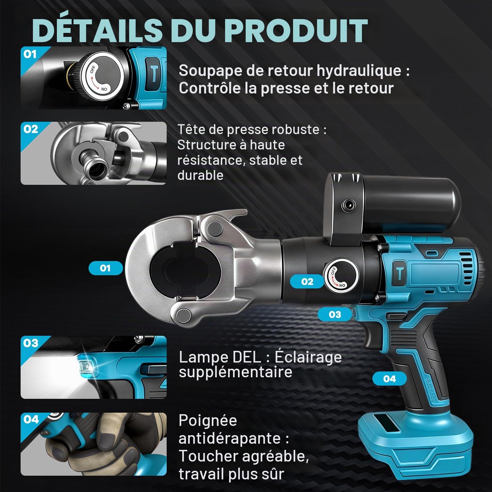 Pince à Sertir Sans Fil Compatible avec Makita 18V pour Tubes en Cuivre, Acier Inoxydable et PEX Multicouche, Compatible avec Mâchoires Type V/U/TH/M (Mâchoires & Batterie Non Incluses)