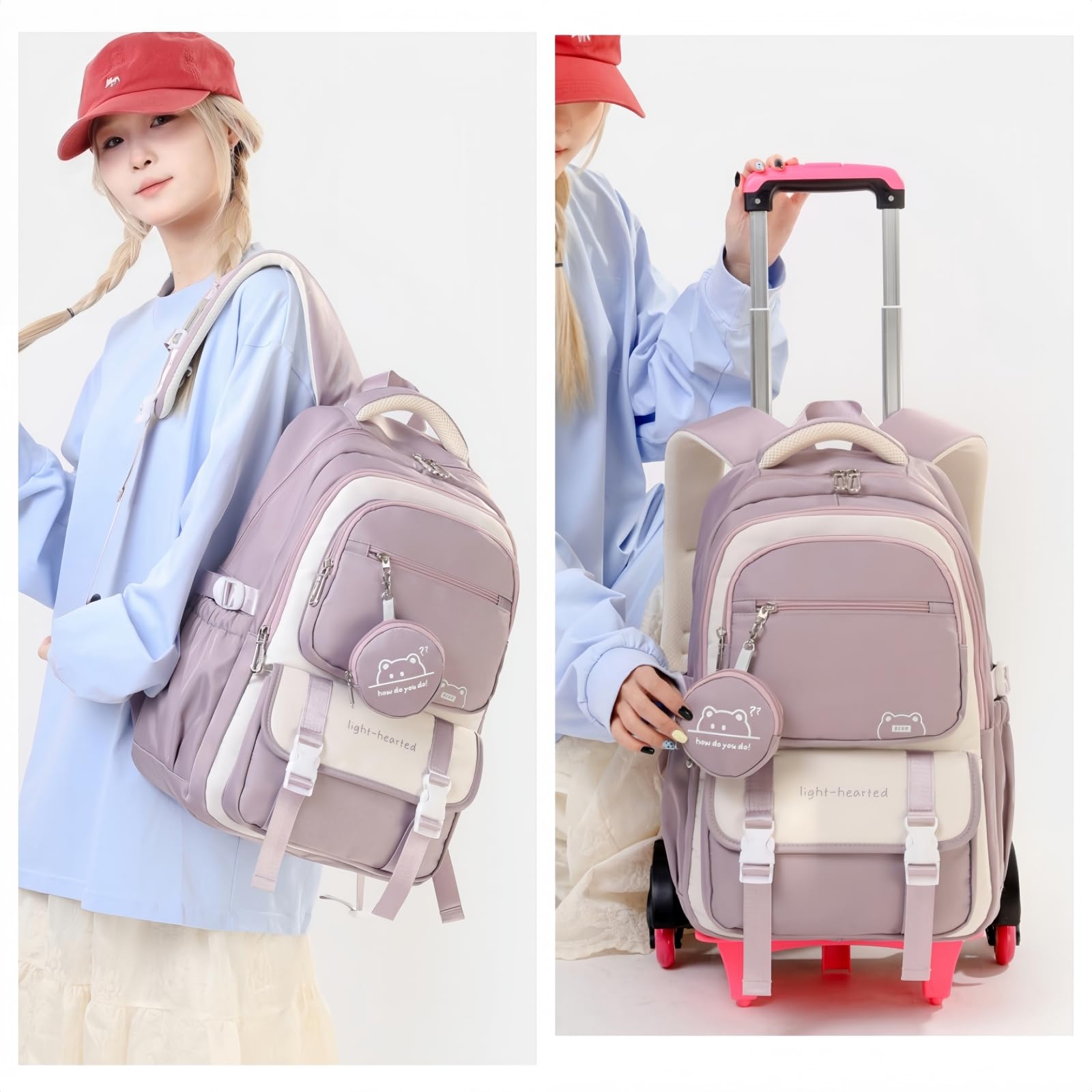Zaino Trolley Ragazze Zaino con Ruote Removibili per Bambini Scuola e Viaggio