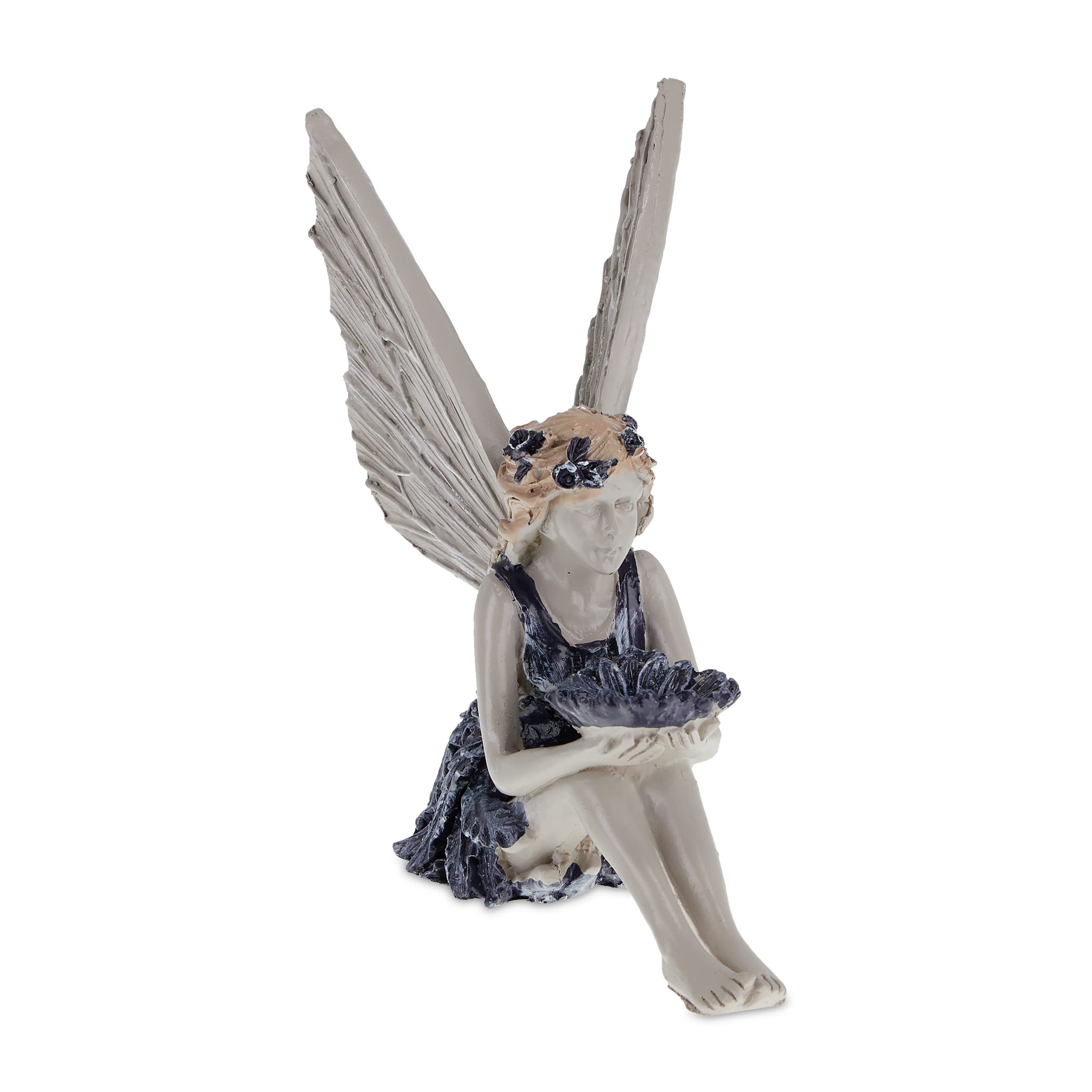 Relaxdays Garden Fairy Figurine, Weatherproof Decoration, Pond Statue, Artificial Stone, 13.5 x 14.5 x 6.5cm, Blue/Beige, Polyresin