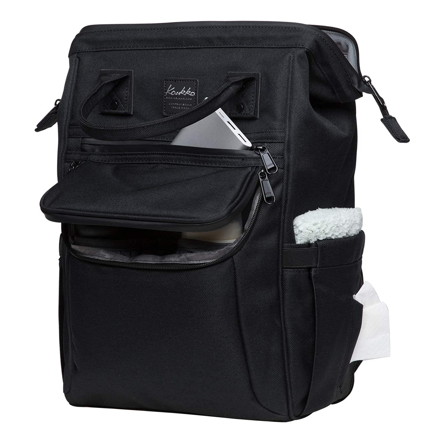 KAUKKO Bolsa de pañales para bebé con gancho de cochecito multifunción de nailon de gran capacidad, mochila de viaje para viajes con muchos compartimentos