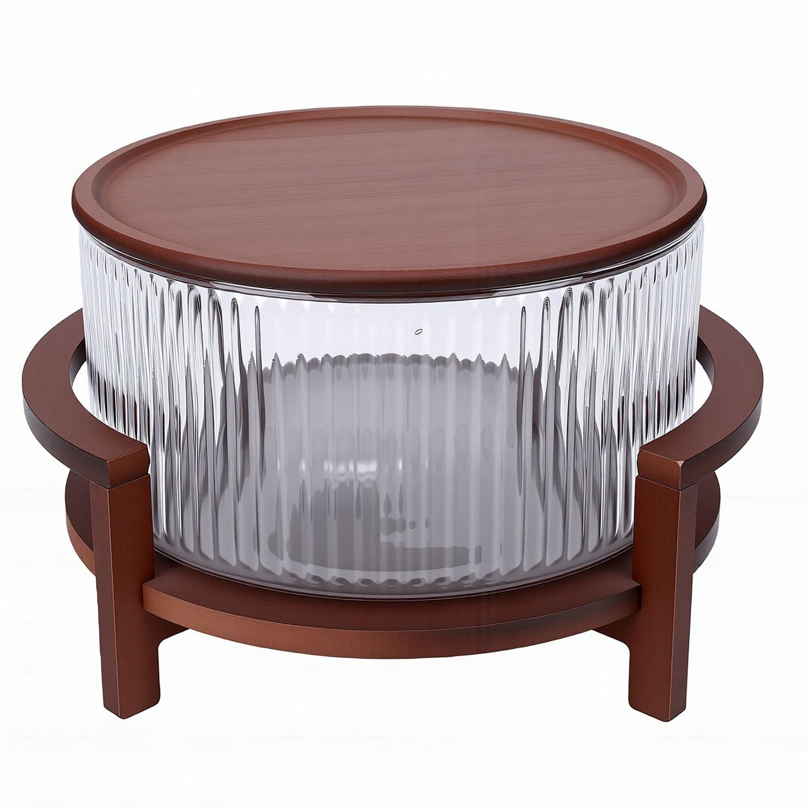 Fockety Ensaladera de Vidrio, Ensaladera de 4,3 L con Tapa y Base de Madera para Ensaladas, Pasta, Frutas y Aperitivos, Decorativa, Cuenco de Vidrio para Mezclar