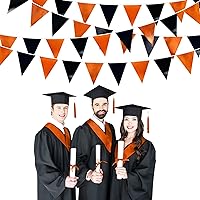 Vista 4 de Decoración de fiesta de tela metálica negra y naranja con banderines triangulares, banderines para graduación, Halloween, otoño, otoño, Acción