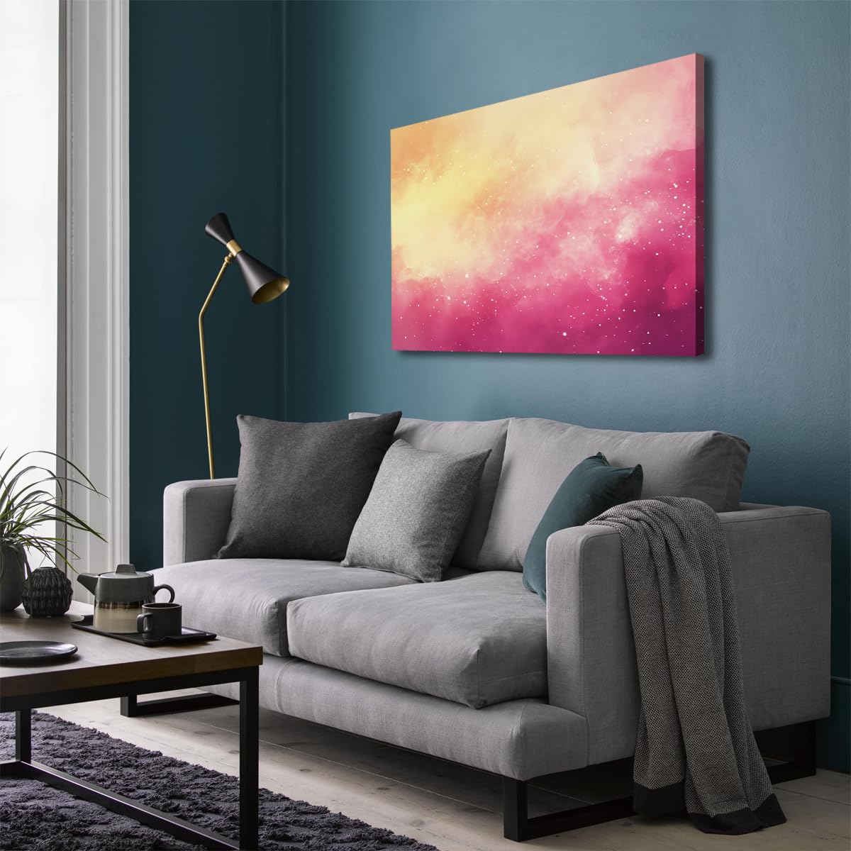 Via Vela Art mural abstrait galaxien en toile Décorations en dégradé rose et jaune chaud Affiches de rêve Ciel étoilé Peinture murale pour la décoration de la chambre 60x80cm