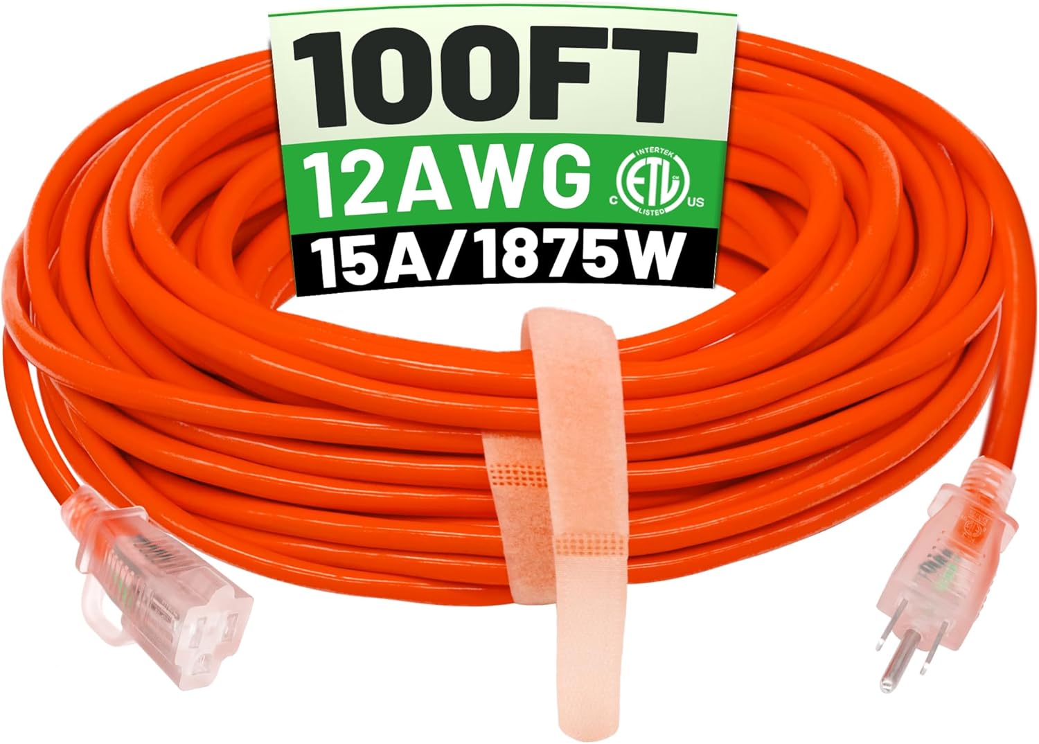 POWGRN 100 ft outdoor extension cord, 12/3, 15A, 125V, SJTW