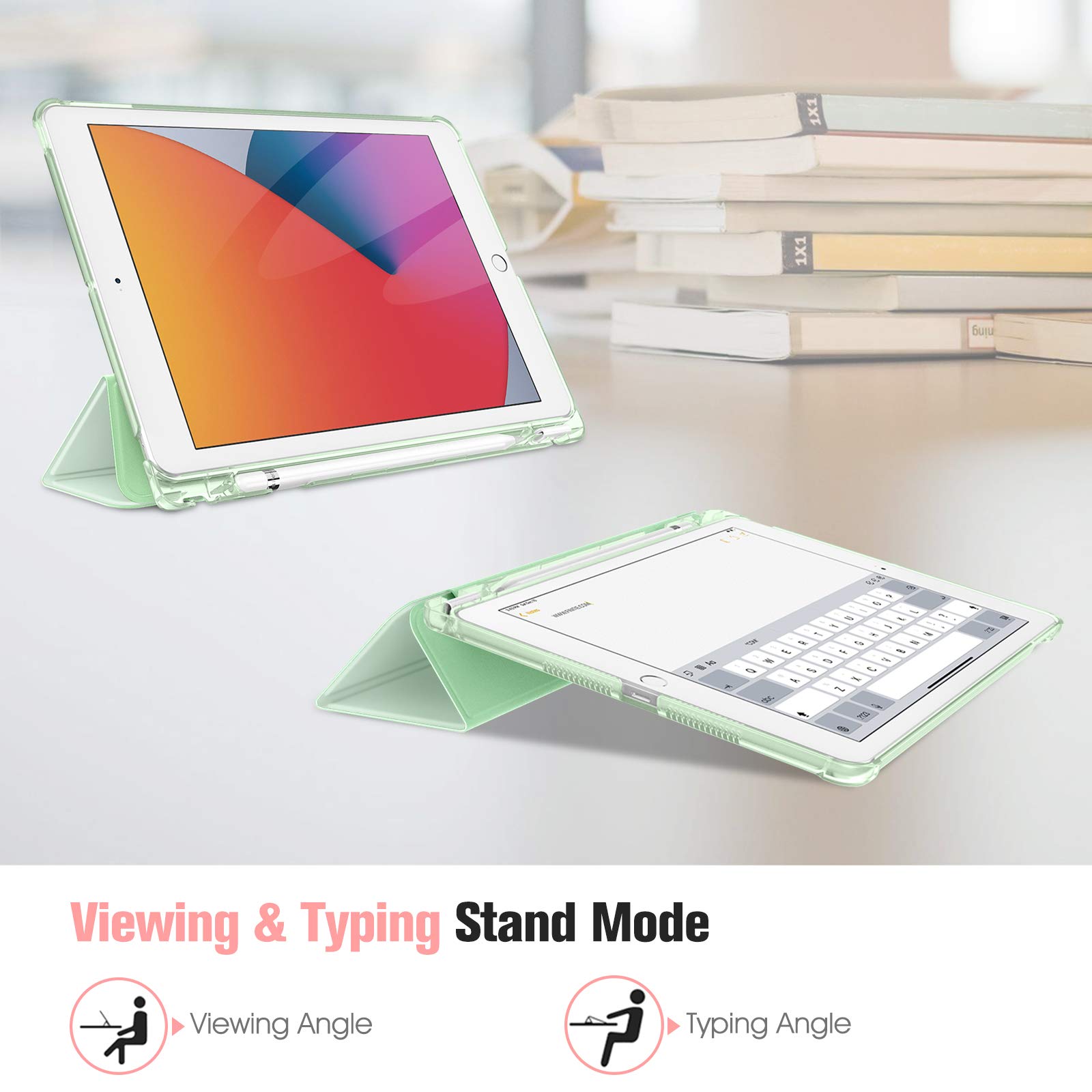 FINTIE Custodia per iPad 10.2 Pollici 9a / 8a / 7a Generazione (2021 2020 2019) con Built-in Pencil Holder - Sottile Leggero Semi-Trasparente Cover Case con Auto Sveglia/Sonno, Verde Chiaro