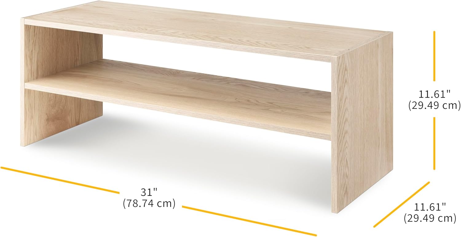 whitmor wood stackable 2-shelf shoe rack, white oak, 31 inches light brown 31 inch
