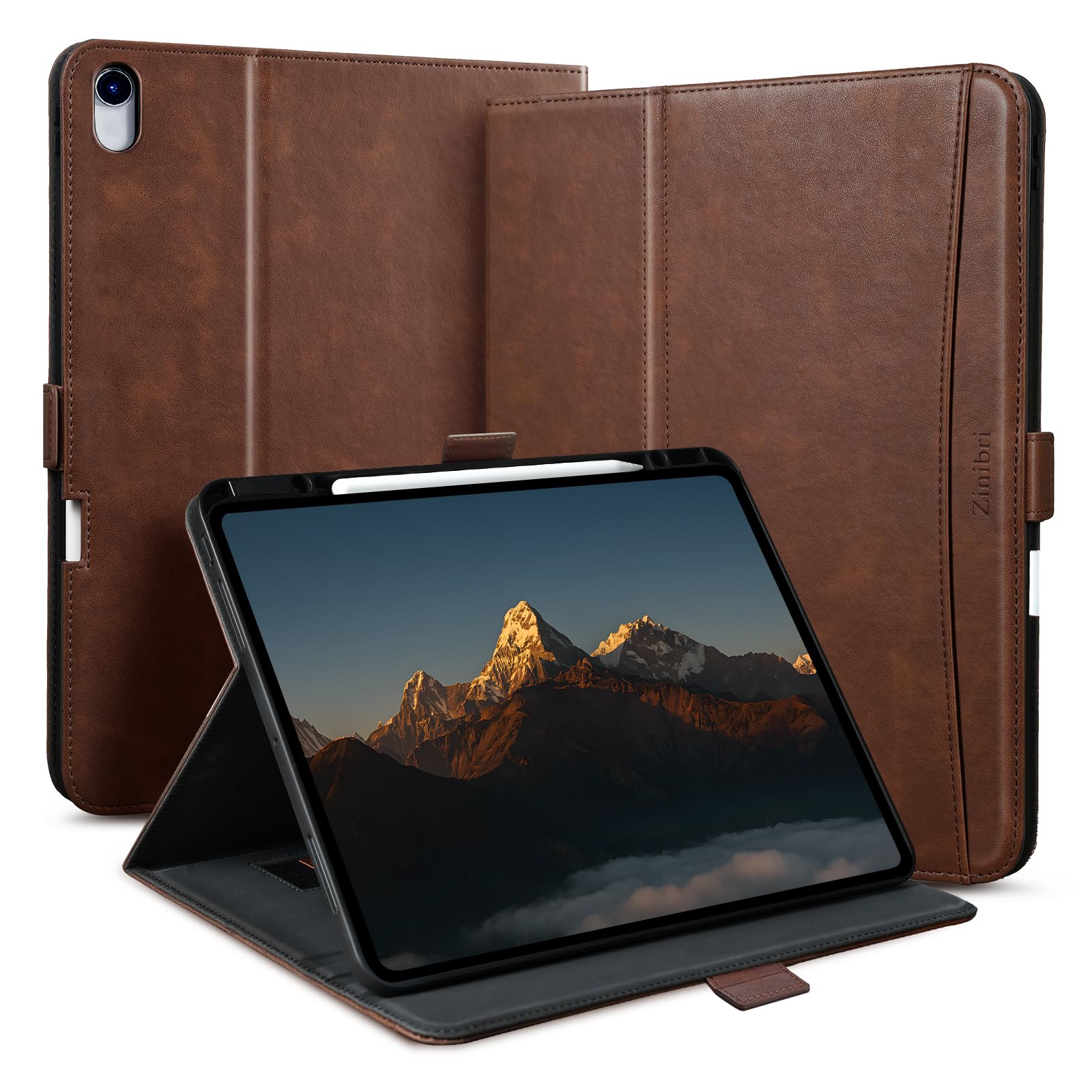 Funda para iPad Air 11 Pulgadas M4/M3/M2 (2026/2025/2024),iPad Air 5/4 Generación 10,9" con Portalapiz & Bolsillo & Correa de Mano,Cierre Magnético Soporte,Auto Sueño/Estela,Marrón Oscuro