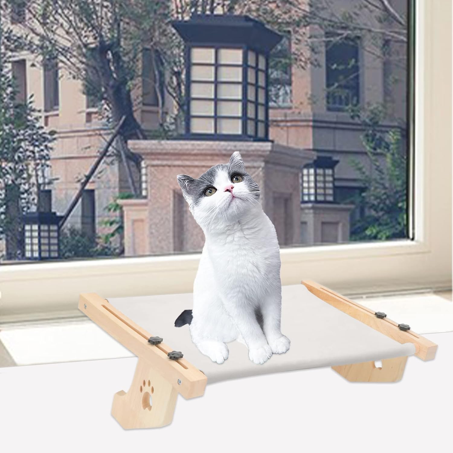 Cat Window Perch Hammock with Wood & Metal Frame for