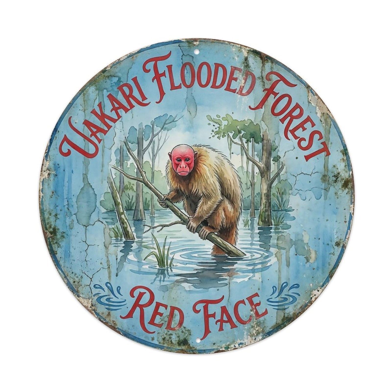 Cxhjca 8X8inch(20X20cm) Uakari Flooded Forest Red Face Metal Tin Sign