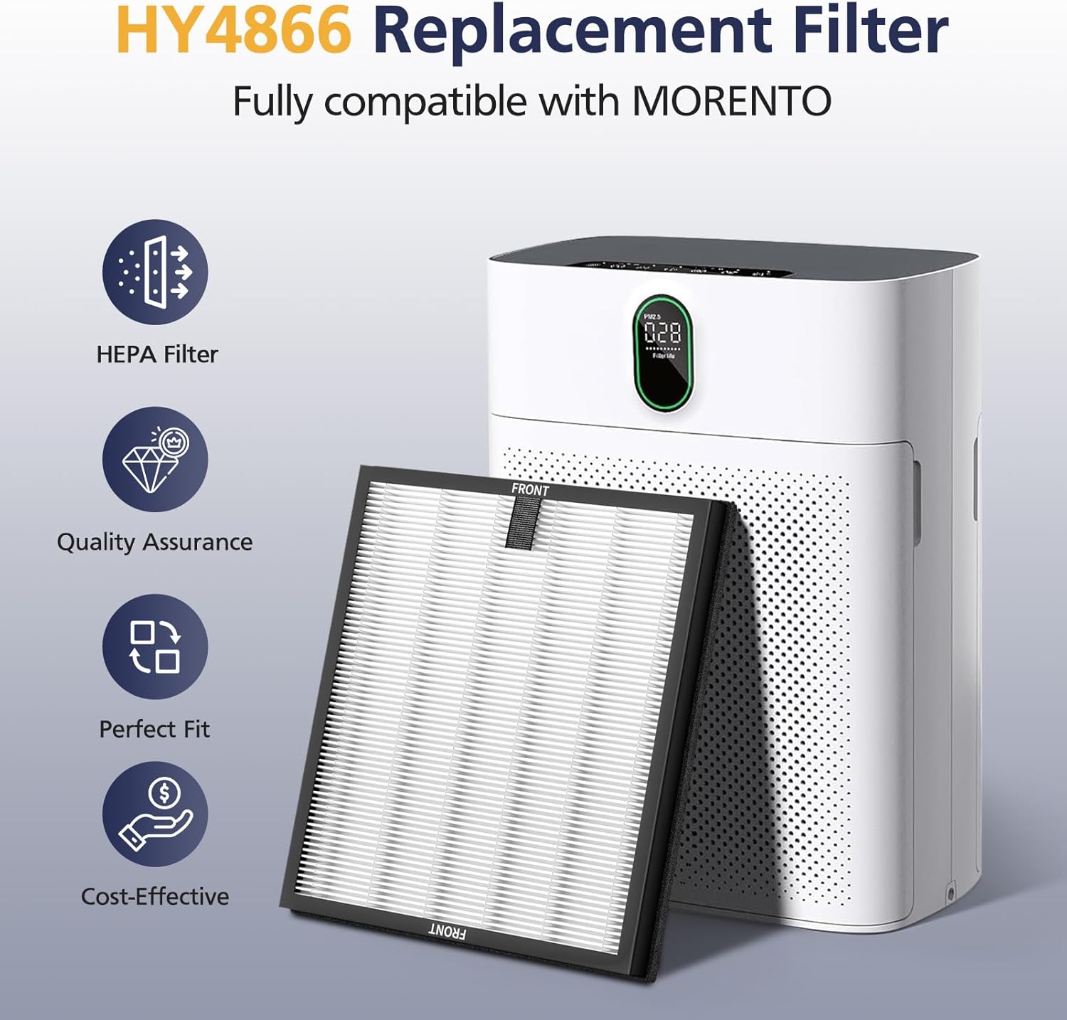 HY4866 Filters Compatible with MORENTO HY4866, WESTHEY HY4866, YIOU M1 Air Purifier, 3-in-1 H13 Ture HEPA Replacement Filters (Extra 4 Pre-filter) Enhanced Version for HY4866, 4 Pack White
