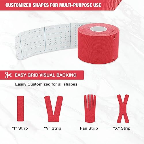 Miniatura 10 de EVERLIT Paquete de 4 Cinta elástica precortada de algodón kinesiología terapéutica deportiva, para aliviar el dolor y apoyo, 80 tiras precortadas de