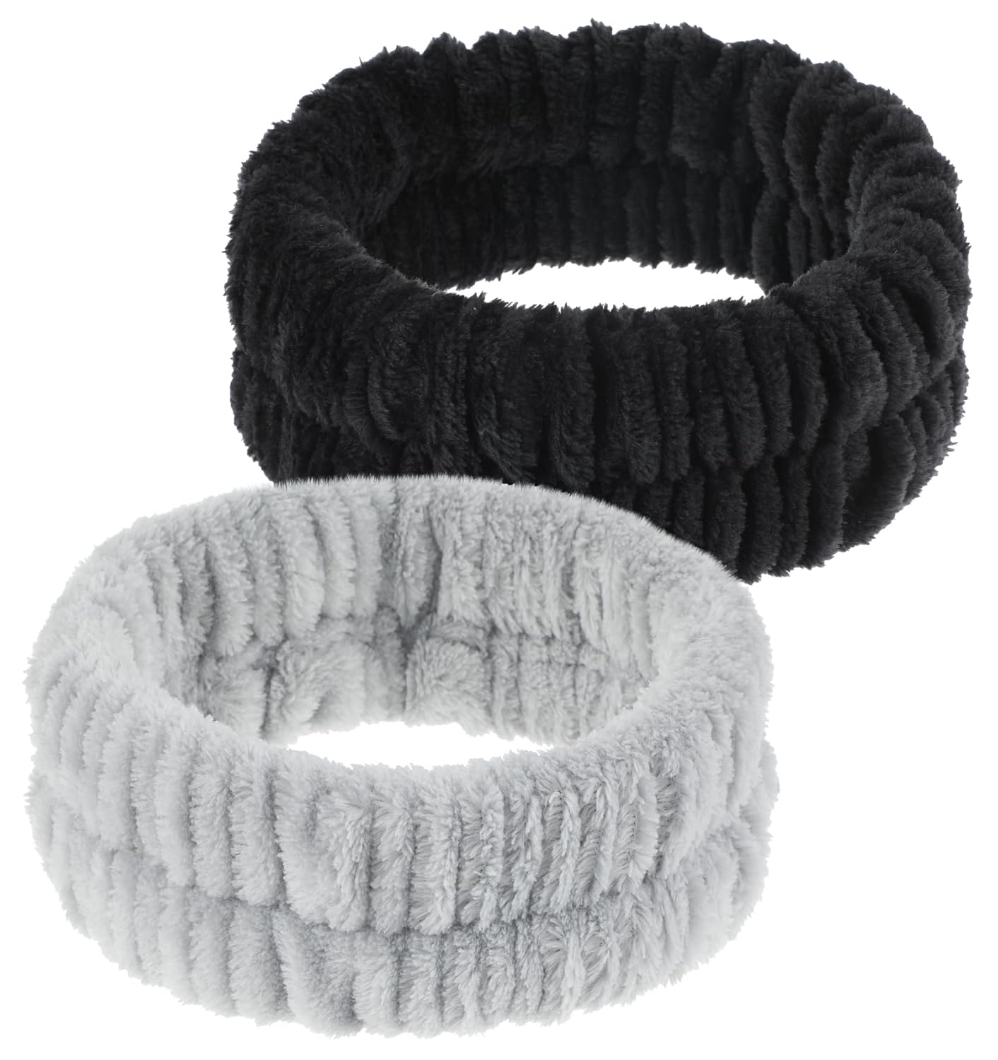ValueBargain 2Pcs Headband for Washing Face Men, Coral Fleece Skincare Hair Headband for Face Washing for Men & Women, Absorbent Elastic Hair Bands for Shower Yoga Sports (Black & Gray)
