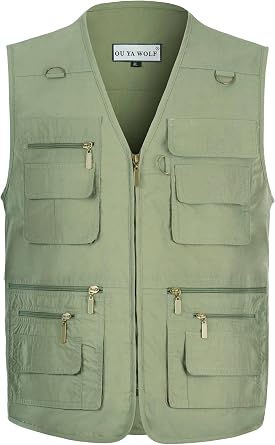 Mens Poplin Outdoors Travel Sports Multi-Pockets Work Fishing Vest
