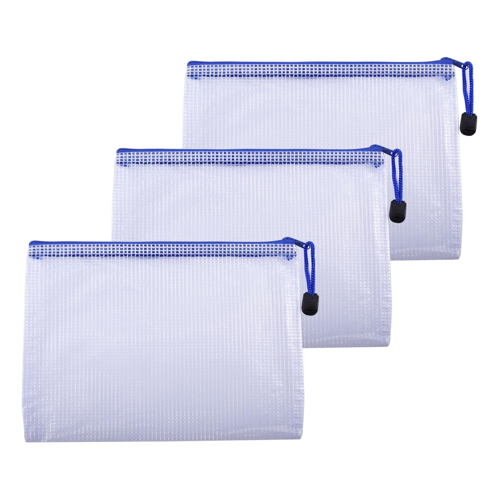 Skweawert 3 Pcs 4.72" x 6.3" A6 Sizes Mesh Zipper Pouch Bags, Mesh Bags with Zipper，Waterproof Clear document pouch for Organization Puzzles Travel, Office, Classroom Organization, A6 White — image 1