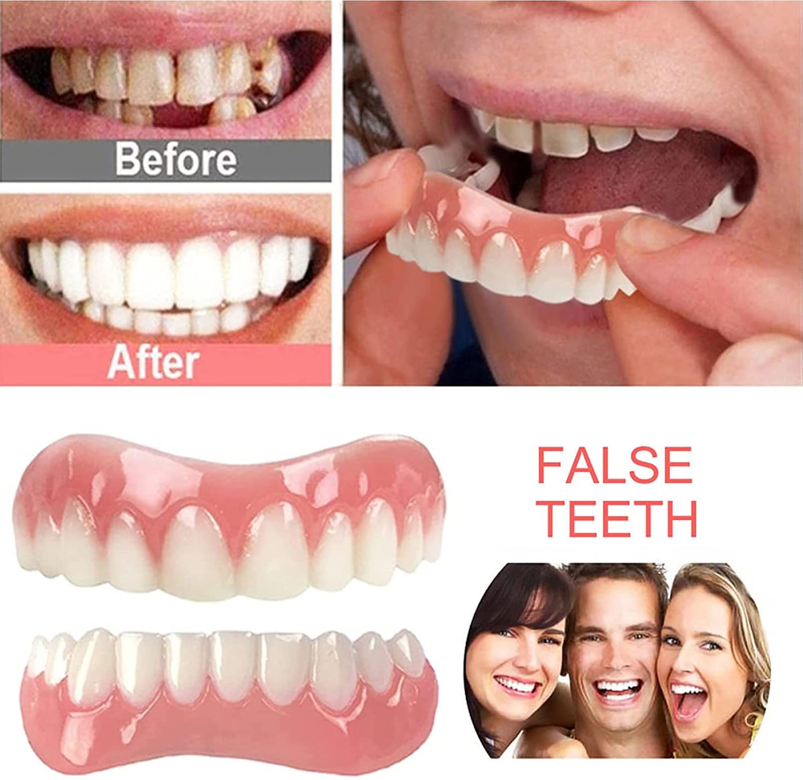 Protesi Dentale Naturale Gel di Silice Faccette Dentali Inferiore e Superiore Cosmetici Denti Ripara Istantaneamente i Denti e Sorridi per Uomini e Donne,4 Pairs