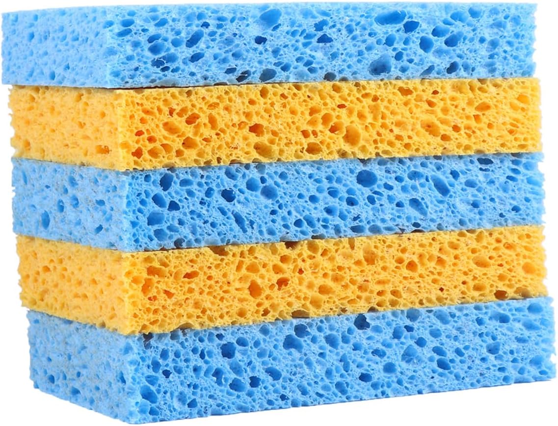 12pcs Kitchen Dish Scrub Sponge Set with Absorbent Wood Pulp, Dual Color Orange and Blue, Sink Cleaning Sponge for Household Kitchen Cleaning Tasks