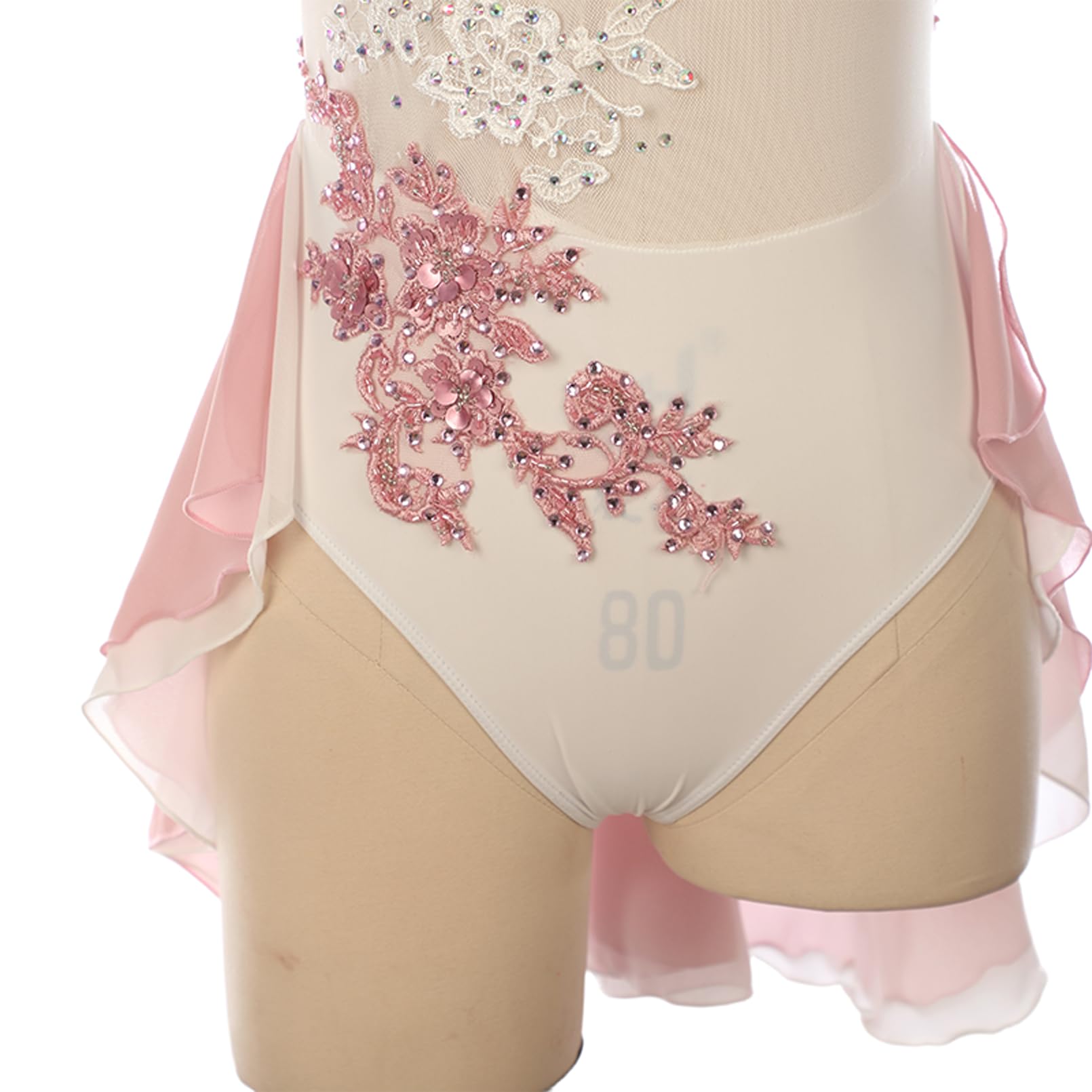 Abito da Pattinaggio Artistico Bambina Body Danza Classica Donna Bianco Senza Maniche Rosa Fiore Strass Vestito da Balletto Body da Ginnastica Ritmica