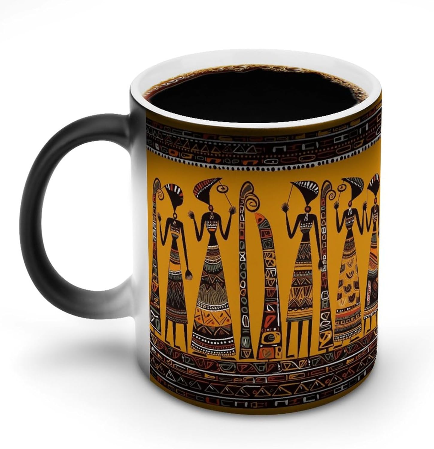 Color Changing Mug Creative African Culture Printed Ceramic Coffee Mug Heat Changing Sensitive Mug Magic Heat Changing Coffee Mug Novelty Coffee Mugs