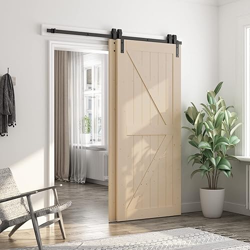 Miniatura 2 de SmartStandard Puerta corredera de granero de 36 x 84 pulgadas con kit de herrajes para puerta corrediza de granero de 6 pies, pista única
