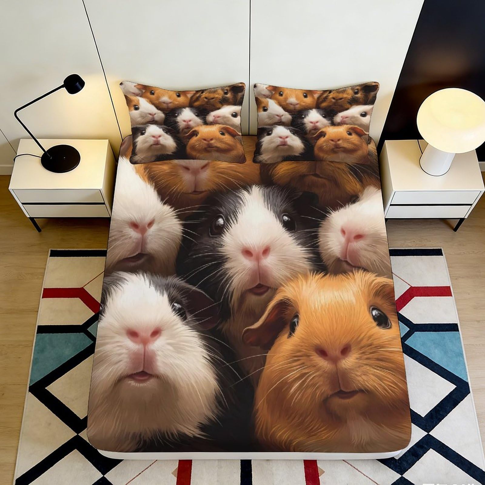 3D Printed Guinea Pig Pattern Fitted Sheet Microfiber for Adults Teens Bedroom Full Wrap Deep Pocket Guinea Pig Mattress Fitted Cover 140x200x25cm