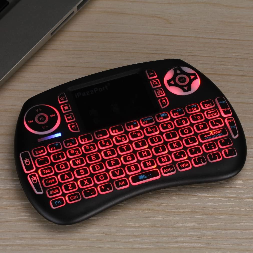 iPazzPort 2.4Ghz LED Backlit Mini Wireless Keyboard with Touchpad Mouse, Built-in Rechargeable Battery for Android TV Box/Fire Stick/Laptop/PC/HTPC IPTV Remote Control