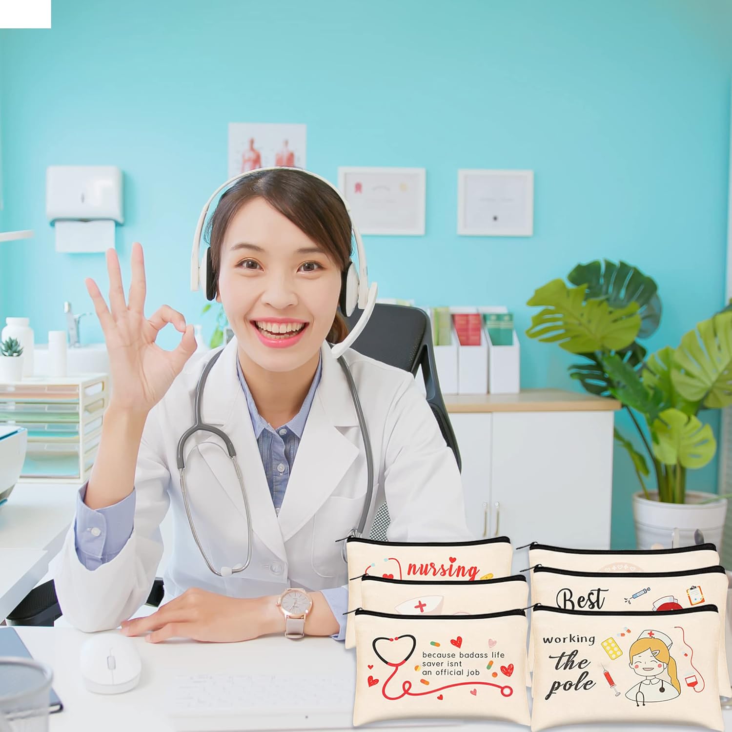 Kolewo4ever 16 Pieces Nurse Survival Kit Nurse Practitioner Gifts Nurse Appreciation Gifts CNA Week Gifts Nursing Makeup Bags Cosmetic Funny Travel Pouch Bag for Women Nurses