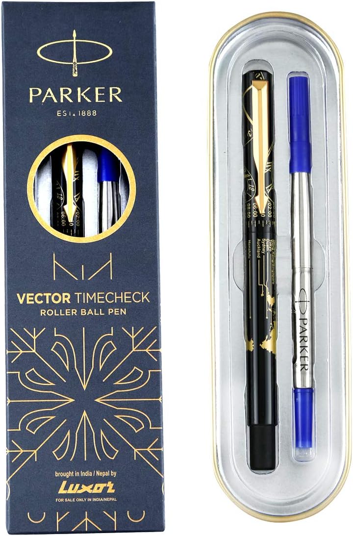 Moments Vector Timecheck Gold Trim Roller Ball Pen (Black)