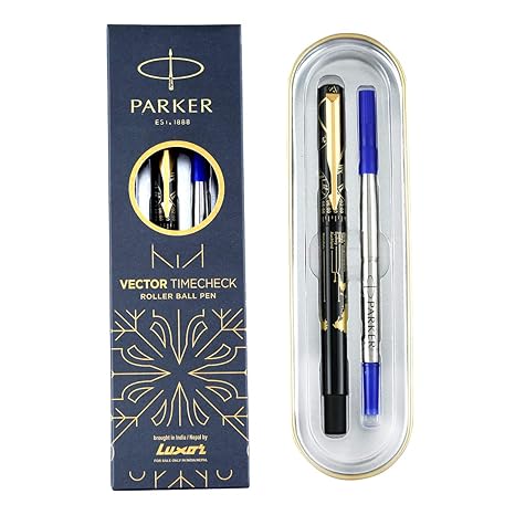 Parker Special Edition Vector Time Check Gold Trim Roller Ball Pen | Ink Color Blue | Navigator Technology | Moulded Cap & barrel in world wide time Zones