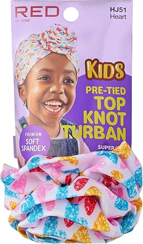 Miniatura 2 de Red by Kiss Turbante con nudo superior preatado para niños, turbante africano de elastano suave, ropa elástica para la cabeza, envoltura