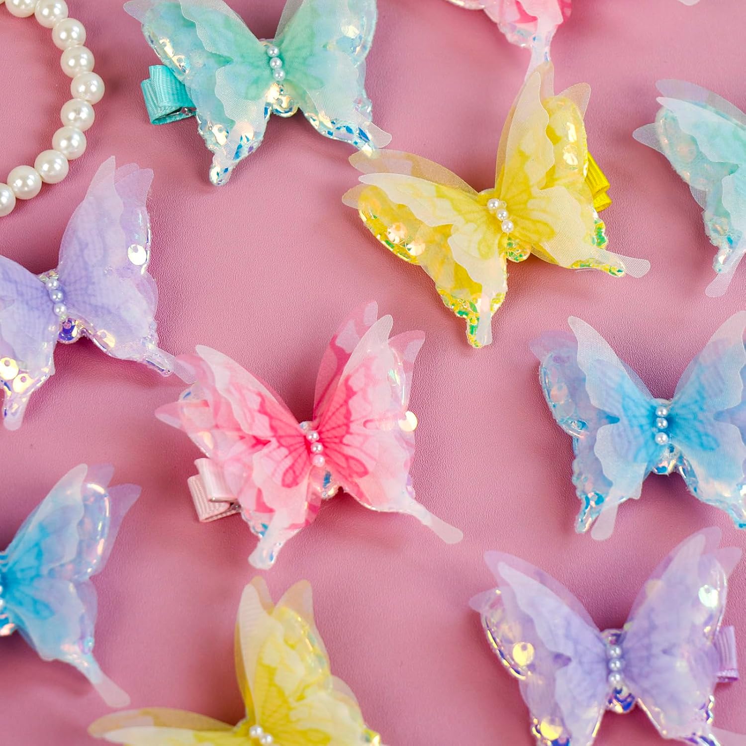 10Pcs Girl Hair Clipsdivided into 5 pairs for matching, come in pink, yellow, blue, purple, and green. Butterfly hair accessories
