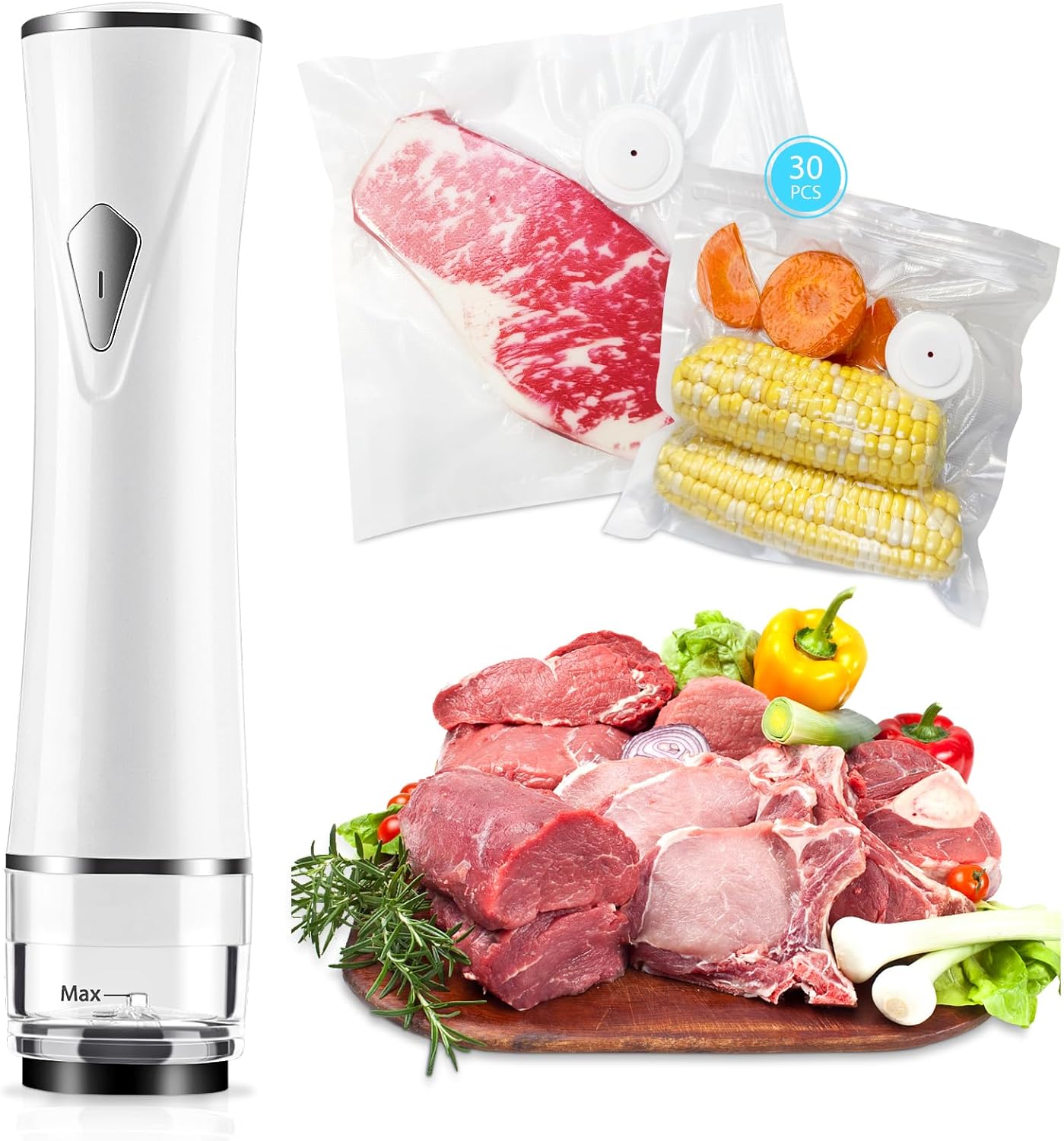 Vacuum Sealer for Food, Food Saver Vacuum Sealer Machine with 30 Reusable Vacuum Sealer Bags, Portable Vacuum Sealer for Travel