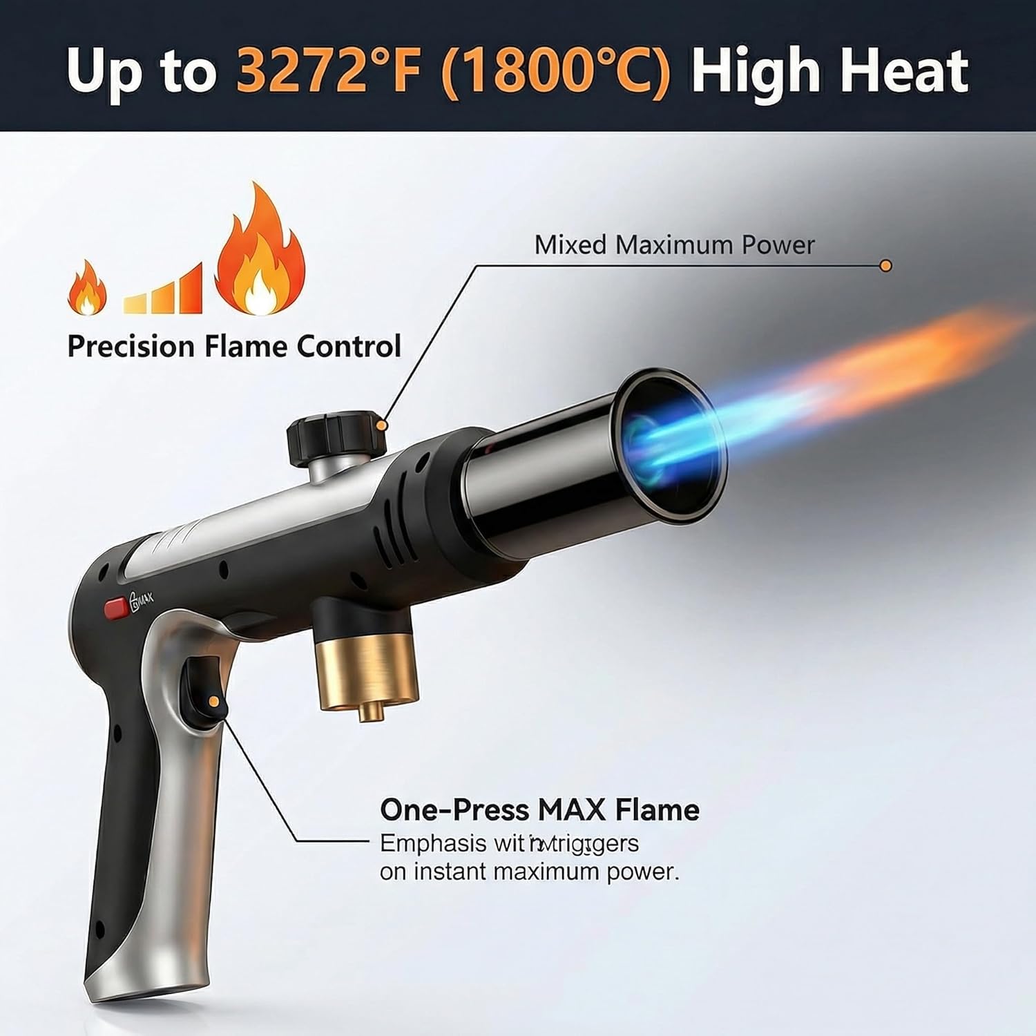 FORENEE Propane Torch Gun 3272°F High Heat Flame Thrower with Safety Lock Adjustable Culinary Blow Torch for BBQ Searing Steak Sous Vide Charcoal Starter and Camping (Tank Not Included)