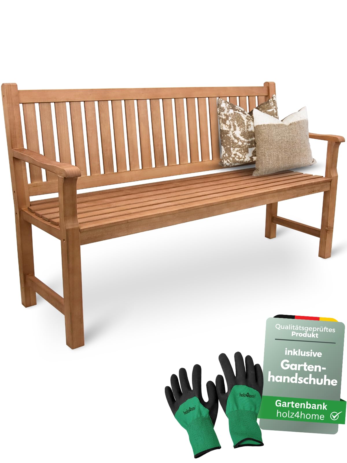 holz4home Wooden Garden Bench for 2-3 People I Wooden Bench 150 cm Park Bench Including Gloves I Solid Wood Balcony Bench Garden Furniture Bench Garden