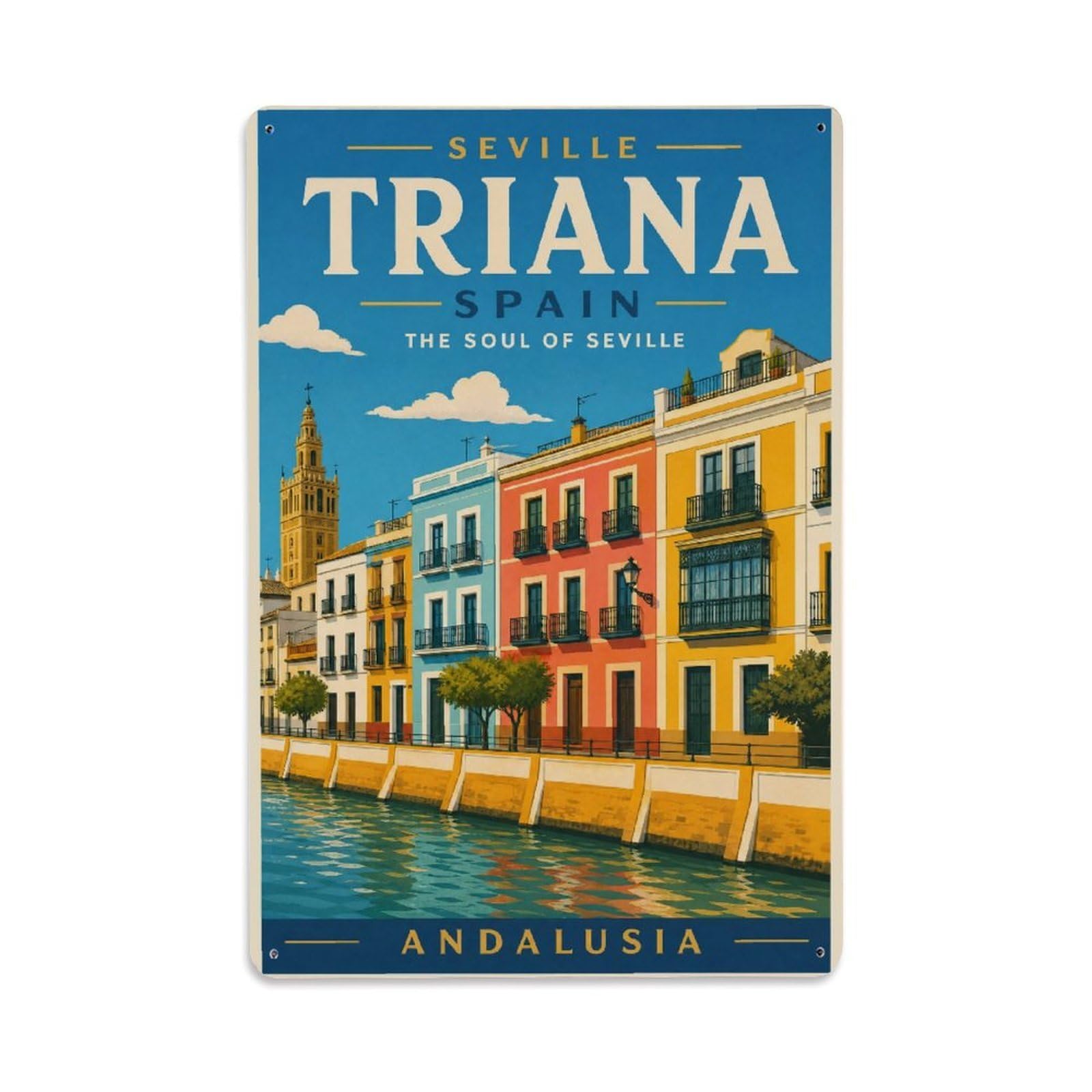 Metal Tin Sign Seville Spain Vintage Travel
