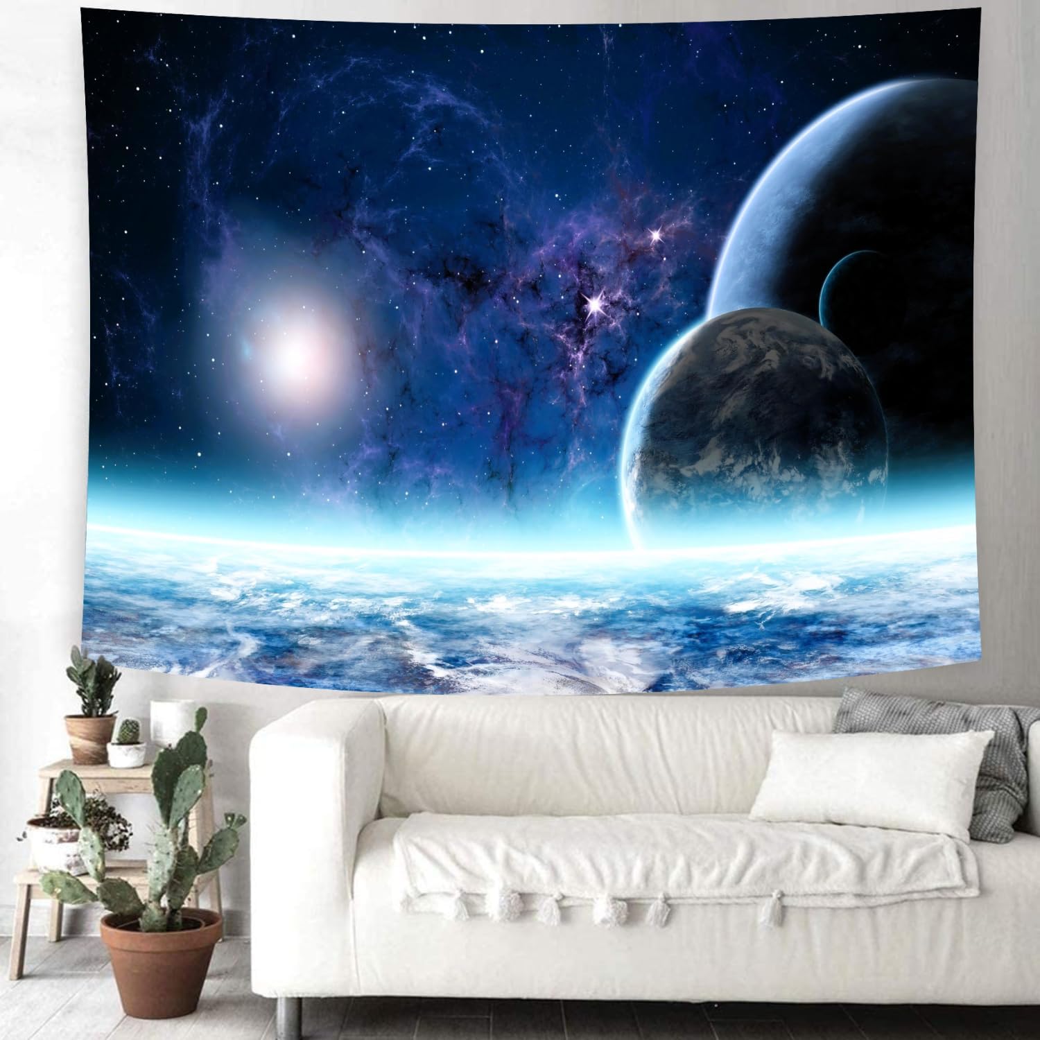 Delur Planet Galaxy Tapestry Universe Starry Sky Cosmic Outer Space Tapestry Wall Hanging Milky Way Psychedelic Nebula Headboard for Bedroom Living Room Home Decor (70.8" x 92.5")