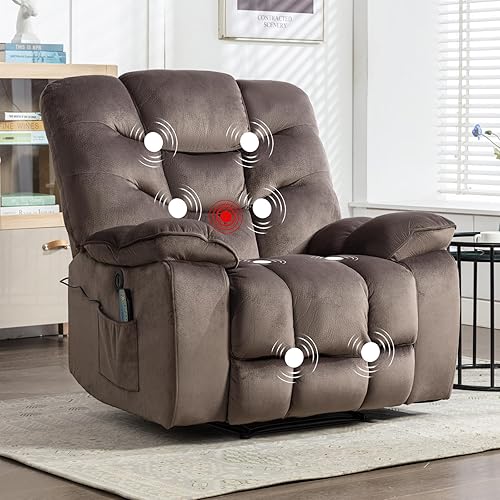 HAOMARKETS Power Recliner Chair with Massage and Heat, 41" Wide Electric Reclining Chairs with USB Port, Breathable Fabric Overstuffed Reclining Sofa for Living Room, Brown