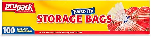 Miniatura 2 de ProPack Bolsas de almacenamiento de plástico desechables con lazo original de torsión, tamaño de 1 galón, 300 bolsas, ideales para el hogar,