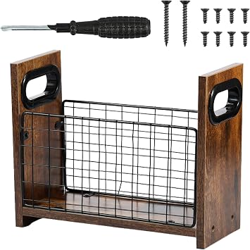 Magazine Rack Metal & Wood Magazine File Holder Rustic Newspaper Basket Space Saving Mail Organizer Folder Organiser Bin for Magazines Books Newspapers Tablets in Living Room Home Office