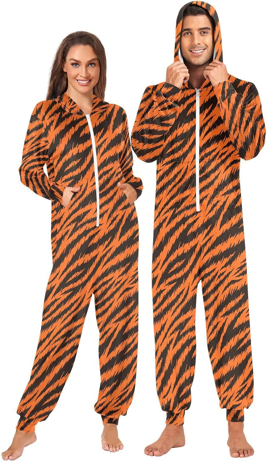 Unisex Adult Onesie Hooded Pajamas Beer Men Women Jumpsuit Zip Costume