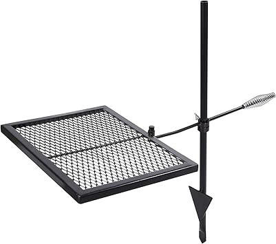 Swivel Campfire Grill Grate, Adjustable Heavy Duty Steel Fire Pit Grill Grate Over Fire Pit, Open Fire Grill with Carrying Bag for Outdoor Cooking Camping, Rectangle Black
