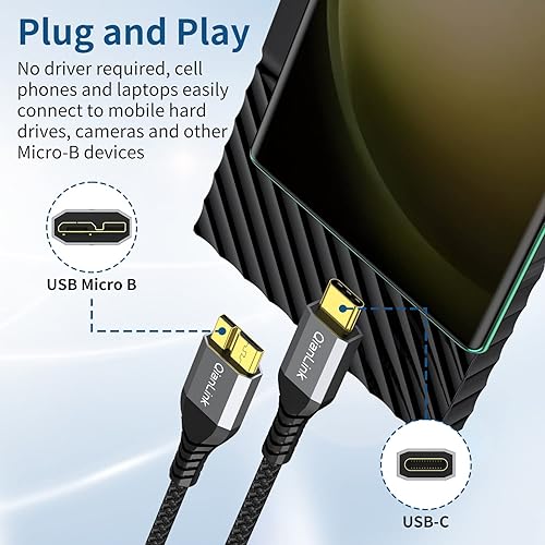 Miniatura 4 de Cable de disco duro micro B a USB C de 10 Gbps (3.3 pies3.3 ft) USB C a cable micro B, cable USB C a disco duro externo para Seagate WD, Toshiba