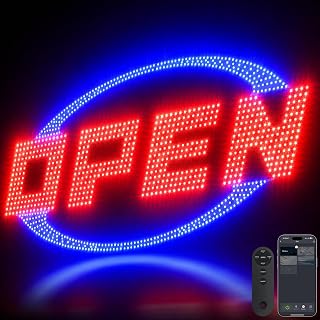 Large LED Open Sign for Business, 33x16 Inch Storefront Sign with Remote Control, Bluetooth App, Timer, Adjustable Brightness and Flash Speed for Windows, Cafes, Bars & Salons