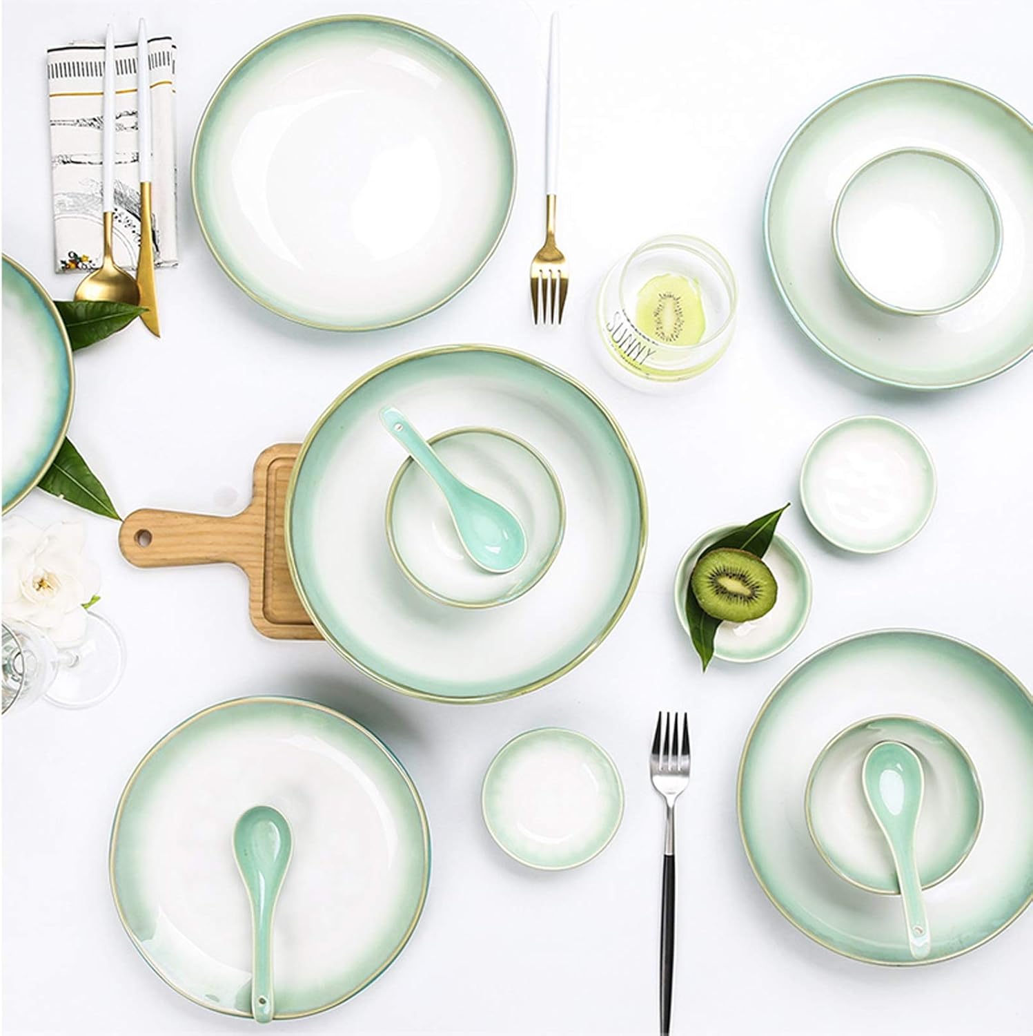 ディナープレート 46ピース キッチン食器セット プレート 皿 ボウル 10人用 耐久性のあるセラミックディナープレートセット 家庭